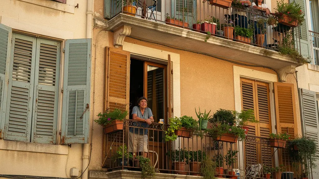 Façade d'immeuble typique marseillais avec volets colorés et balcons, habitat propice aux insectes nuisibles